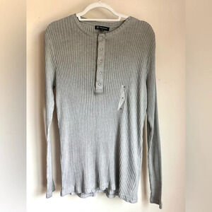 INC Ribbed Gray Half-Button Long Sleeve Shirt - Size Small (New with Tags)